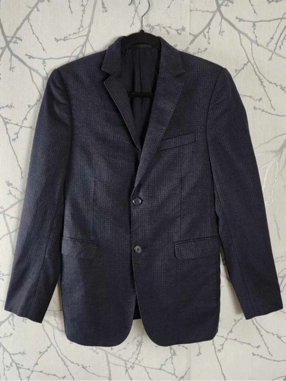 Z Zegna Navy Houndstooth Wool Drop 8 Slim Fit Sport Coat Blazer